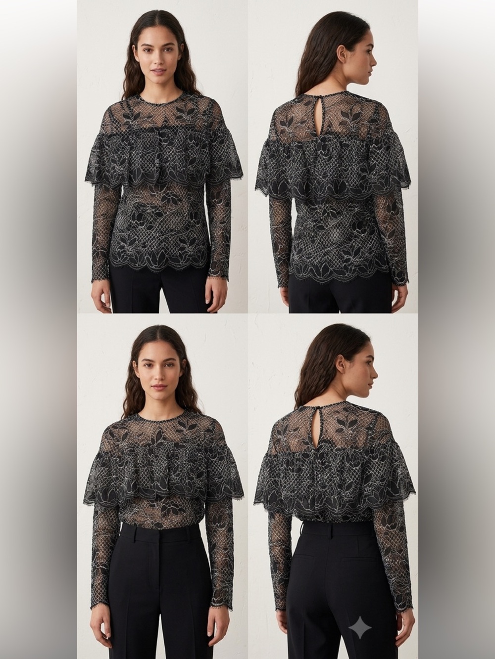 Zara Women's Black Lace Overlay Long-Sleeve Top - Picture 1 of 11